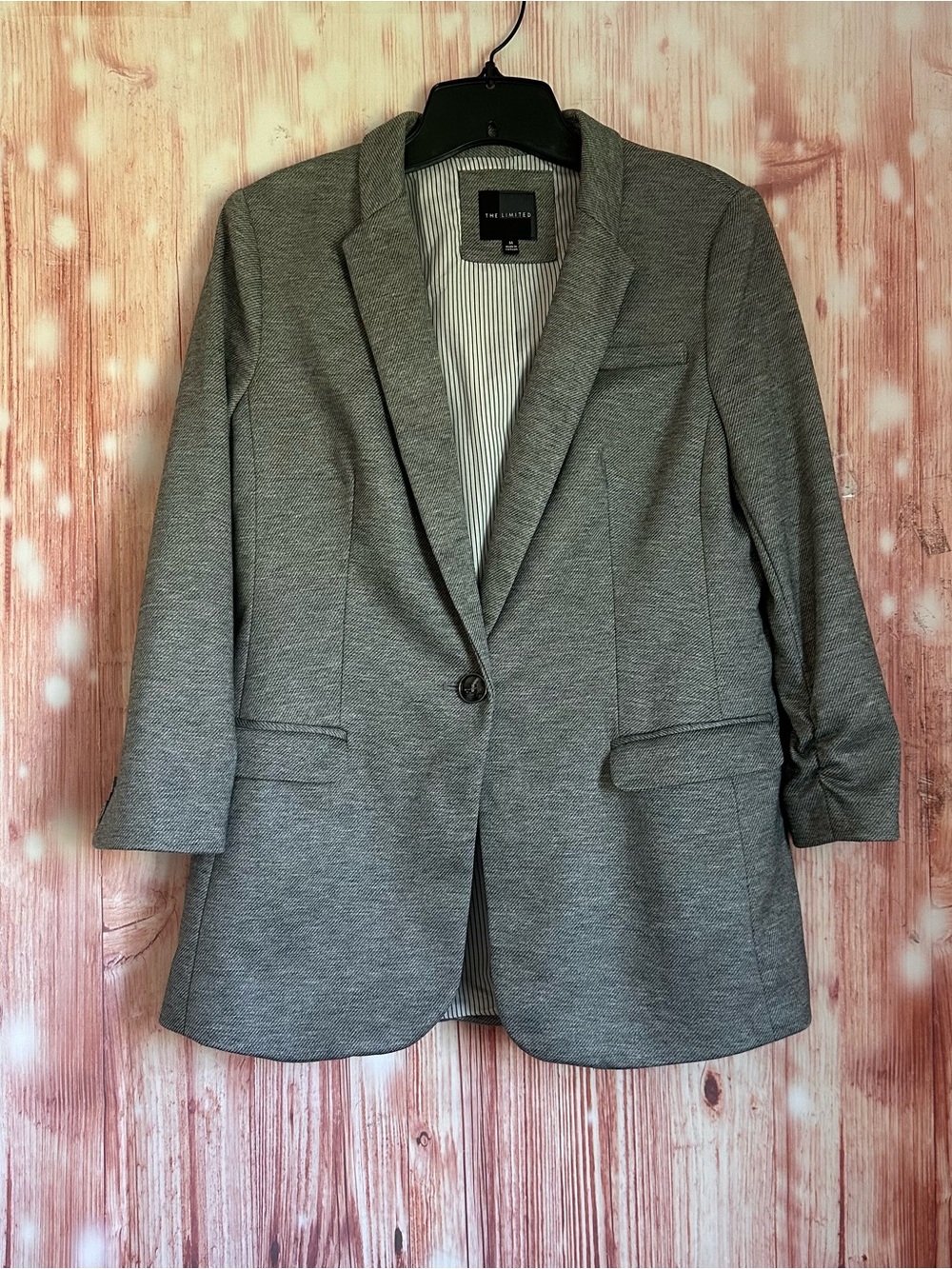 The Limited Gray Stretch Knit 3/4 Sleeve Single Button Blazer Size M
